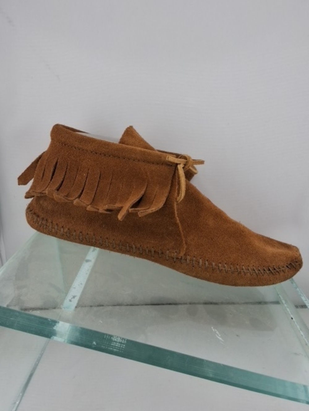 Minnetonka Chestnut Suede Fringe Moccasin Slip-On